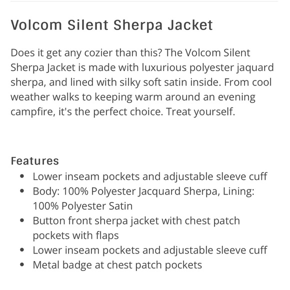 VOLCOM WOMEN’S SILENT SHERPA JACKET COLOR HAZELNUT SIZE XS METAL BADGE AT CHEST - Picture 2 of 3